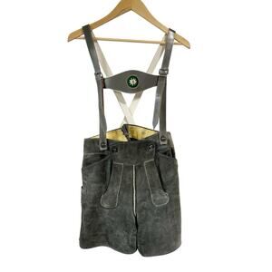 Vintage Lederhosen German Leather Shorts Suspenders Men Size 44 Gray